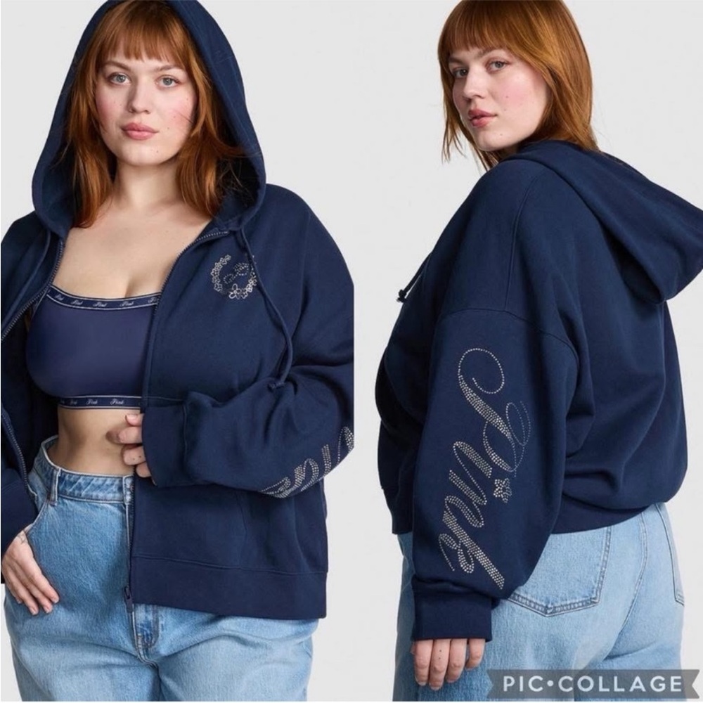 PINK Victoria’s Secret Ivy Fleece Campus Full-Zip Hoodie